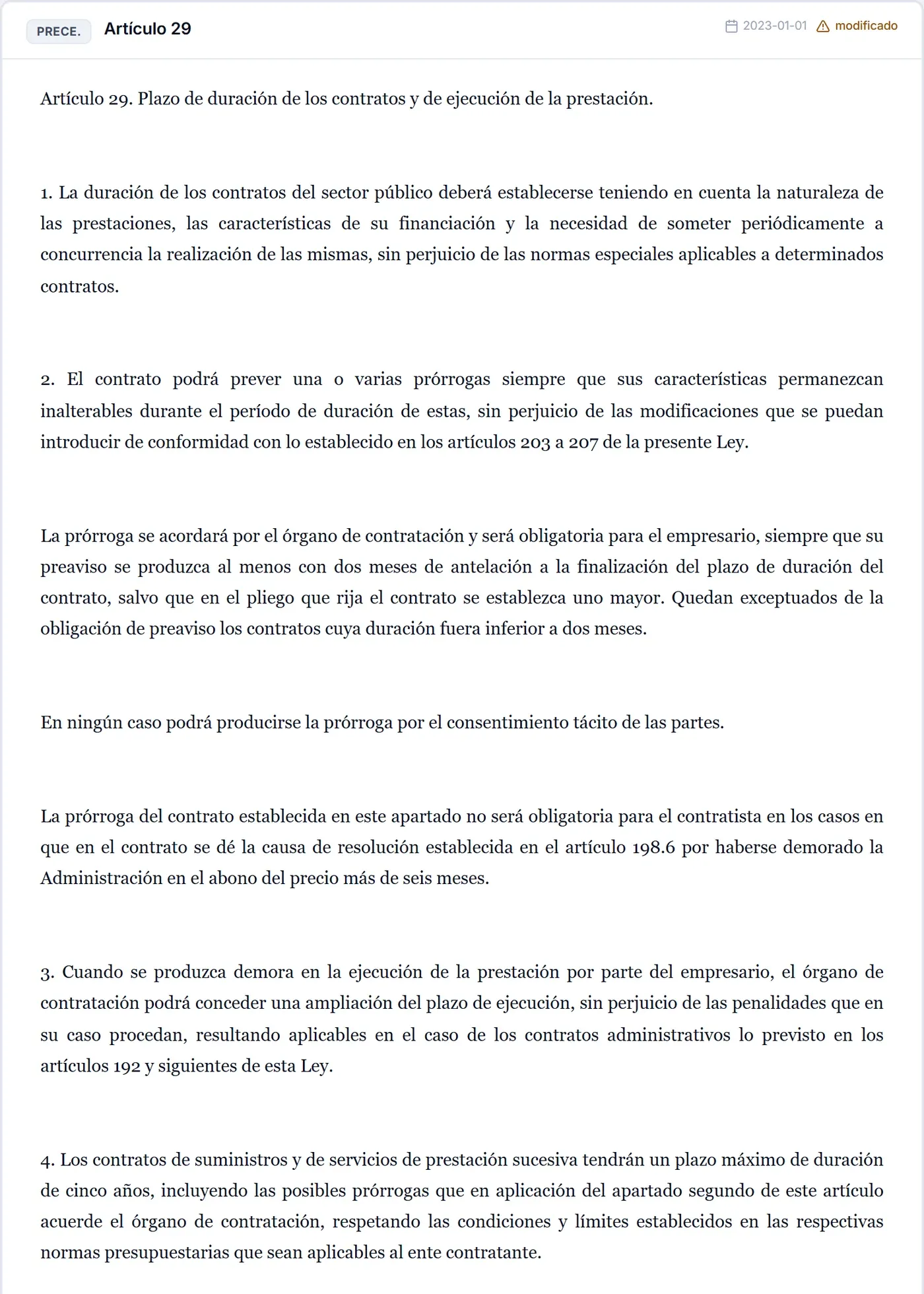 Artículo 29 de la Ley 9/2017, marcado como modificado, con su texto vigente