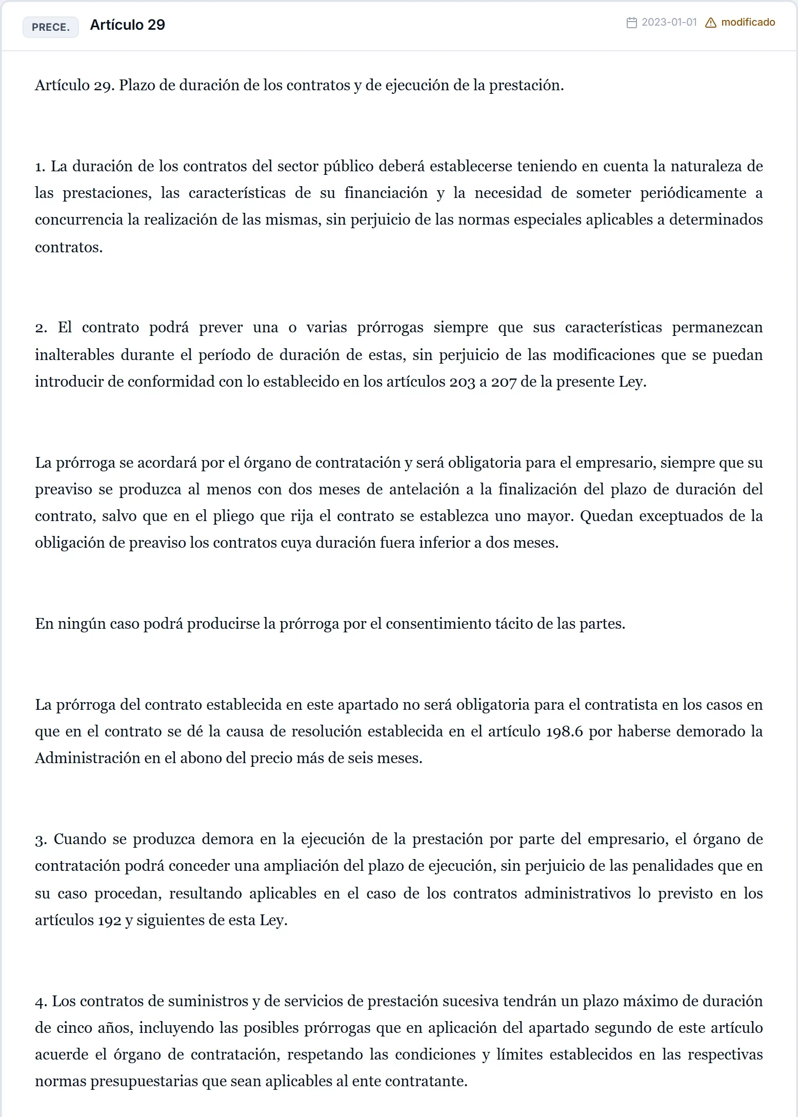 Artículo 29 de la Ley 9/2017, marcado como modificado, con su texto vigente
