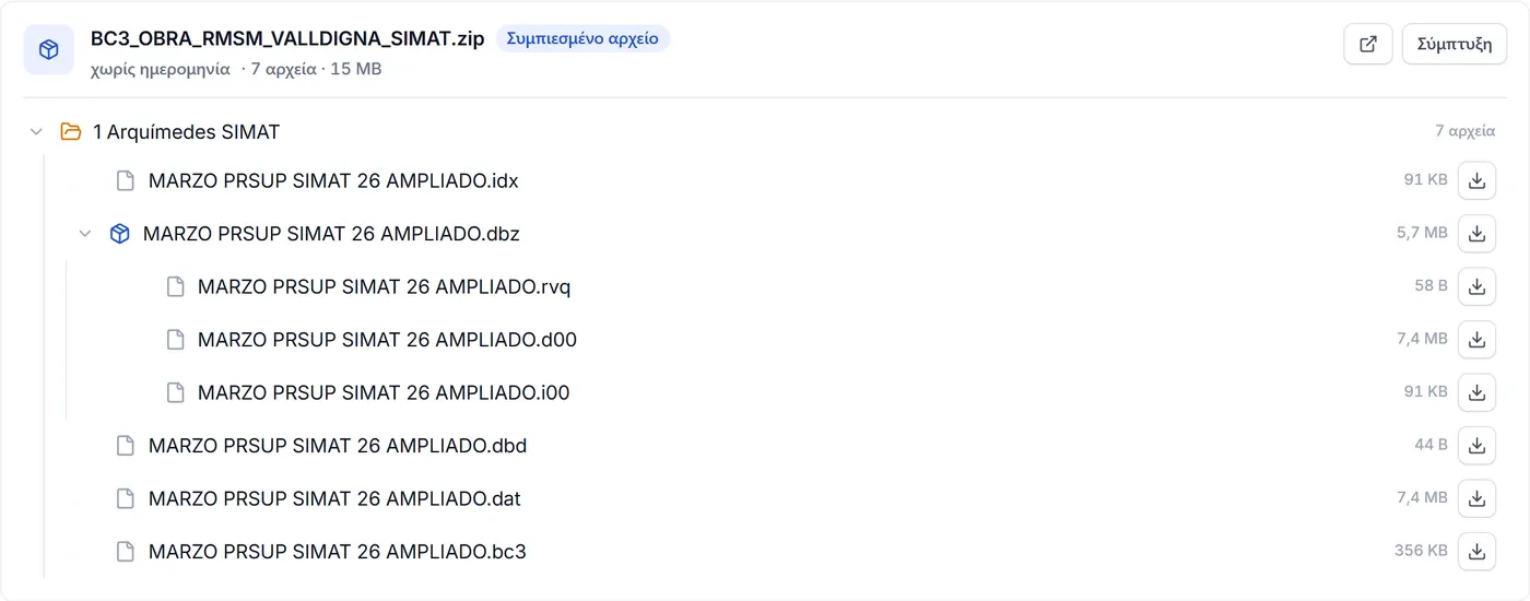 Συμπιεσμένο αρχείο διαγωνισμού ανοιγμένο ως δέντρο φακέλων