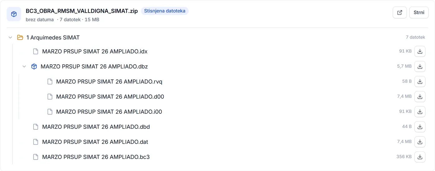 Stisnjen arhiv javnega naročila, odprt kot drevo map