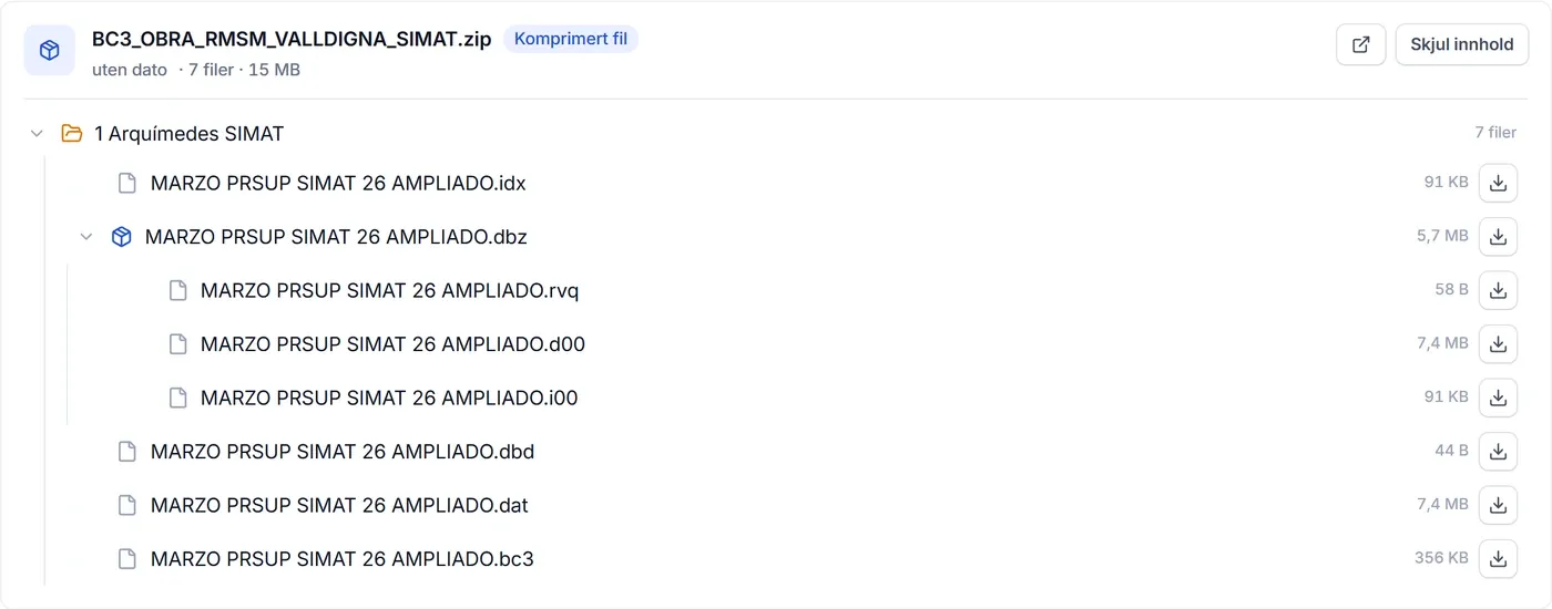 Komprimert arkiv fra et anbud åpnet som mappetre