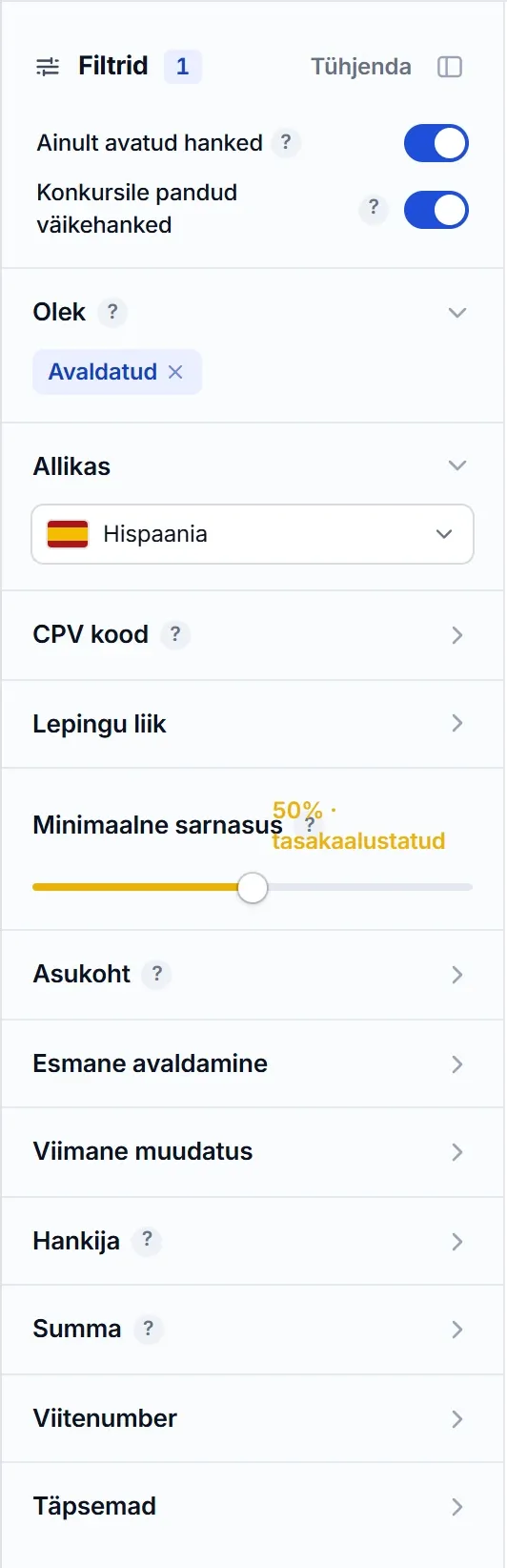 El Vínculo otsingumootori filtripaneel